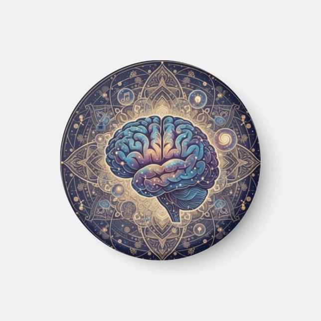 Cosmic Mind Mandala – Abstract Brain Art Magnet (Front)