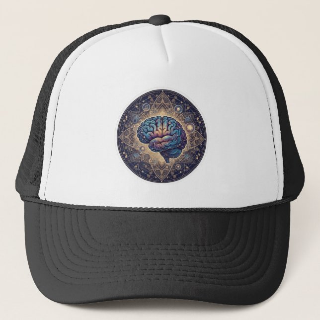 Cosmic Mind Mandala – Abstract Brain Art Trucker Hat (Front)