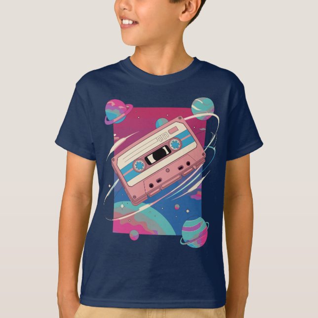 Cosmic Mixtape – Retro Cassette Floating in Space T-Shirt (Front)