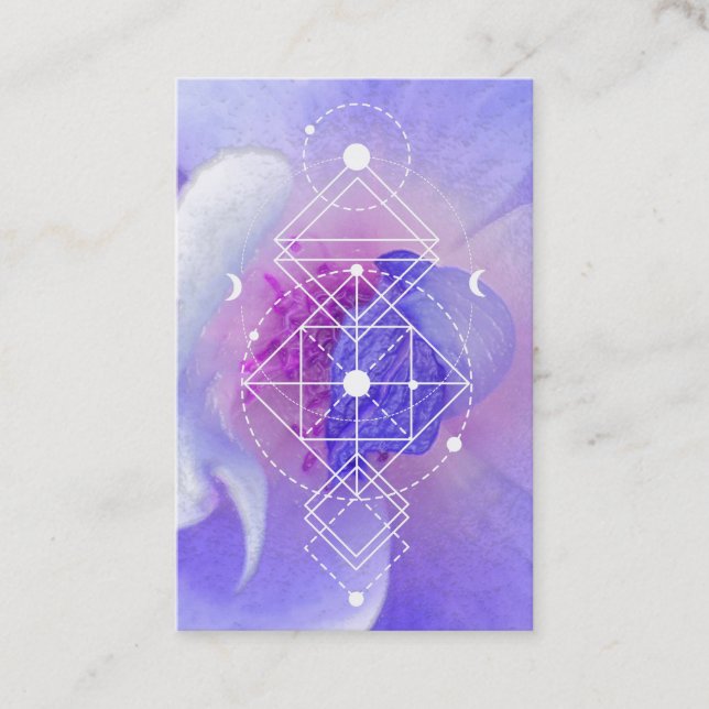 *~* Cosmic Moon Blue Rose Sacred Geometry Business Card (Front)