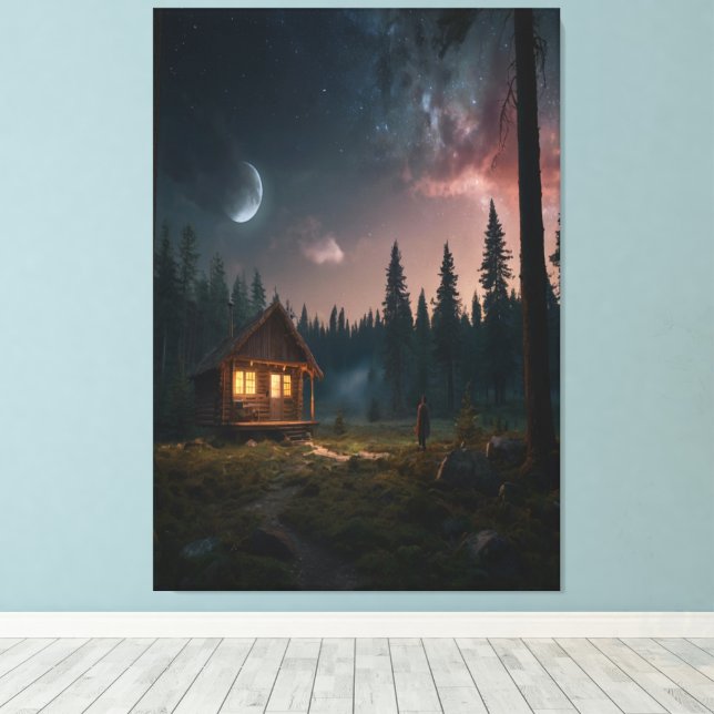 Cosmic Moon Canvas – Celestial Wall Decor (Insitu(Wood Floor))