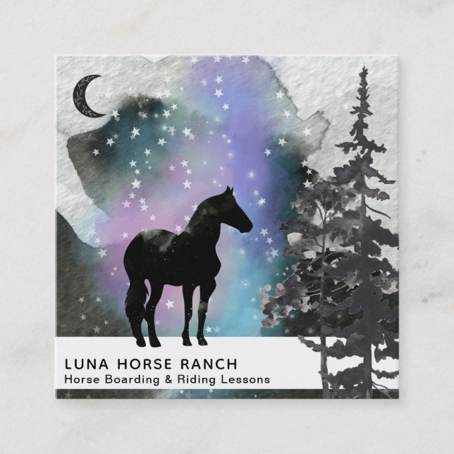 *~* Cosmic Moon Horse Ranch Rainbow Stars Shaman Square Business Card (Front)