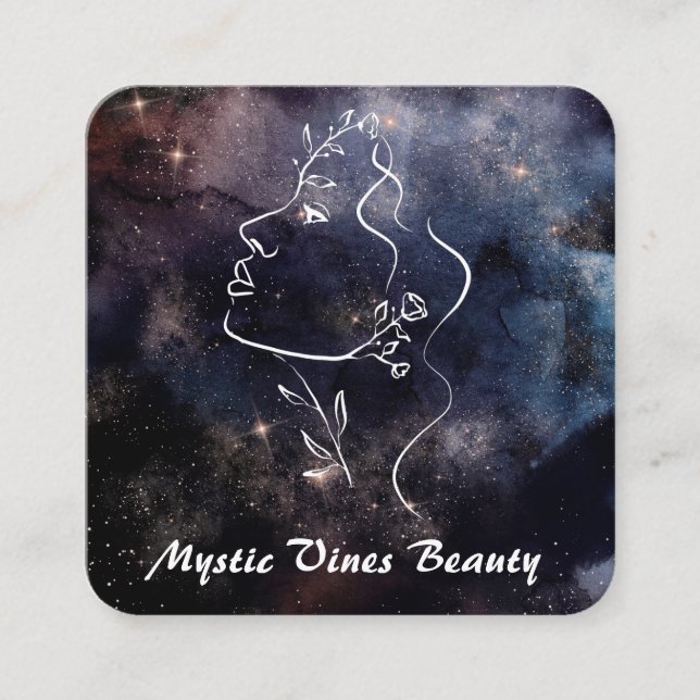 *~* Cosmic Moon Plant Goddess Floral QR Botanical  Square Business Card (Front)