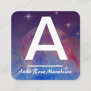 *~* Cosmic Moon Trendy INITIAL QR LOGO PHOTO  Square Business Card