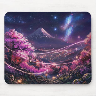 Cosmic Mount Fuji & Sakura Night Mouse Pad - Anime
