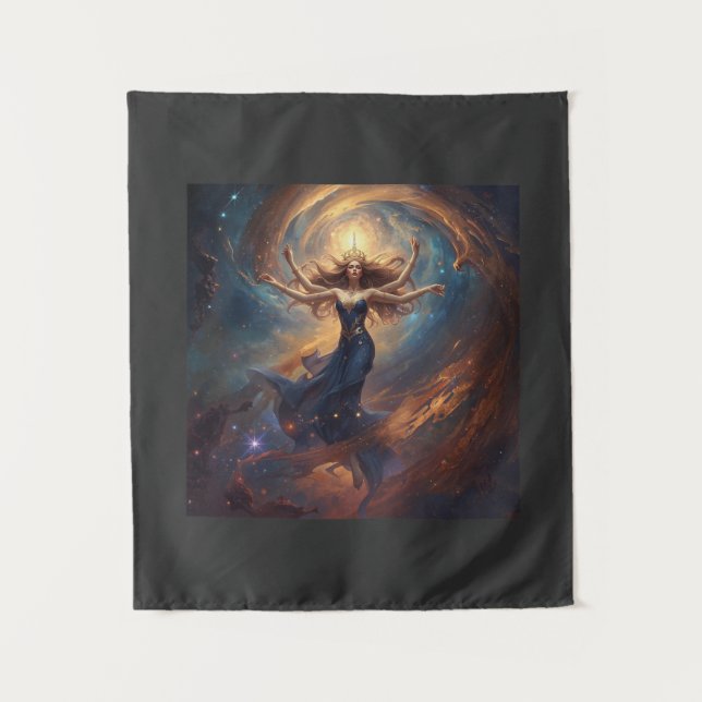 cosmic multi-armed goddess in nebula fantasy  tapestry (Front)