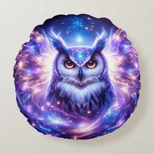 Cosmic Mystical Wisdom Celestial Spiritual Owl Round Cushion