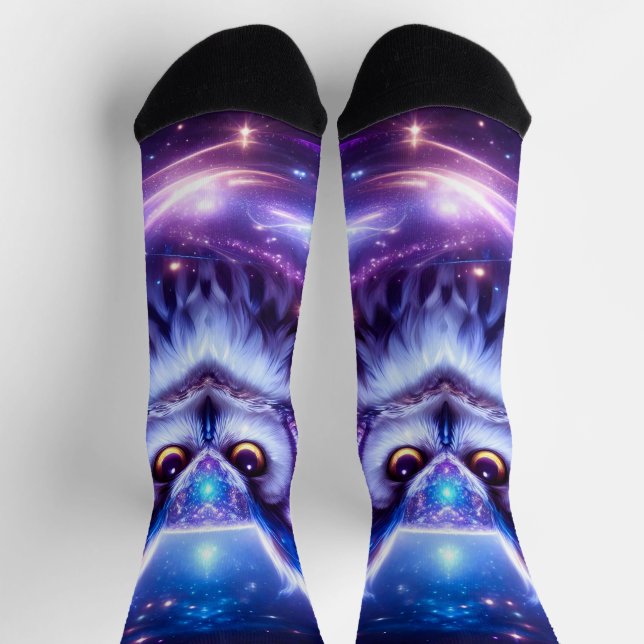 Cosmic Mystical Wisdom Celestial Spiritual Owl  Socks (Top)