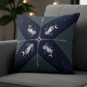 Cosmic Navy Blue and Silver Mystic Moon Hands Cushion