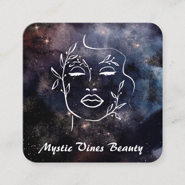 *~* Cosmic Nebula Plant Goddess Floral QR  Square  Square Business Card (Front)