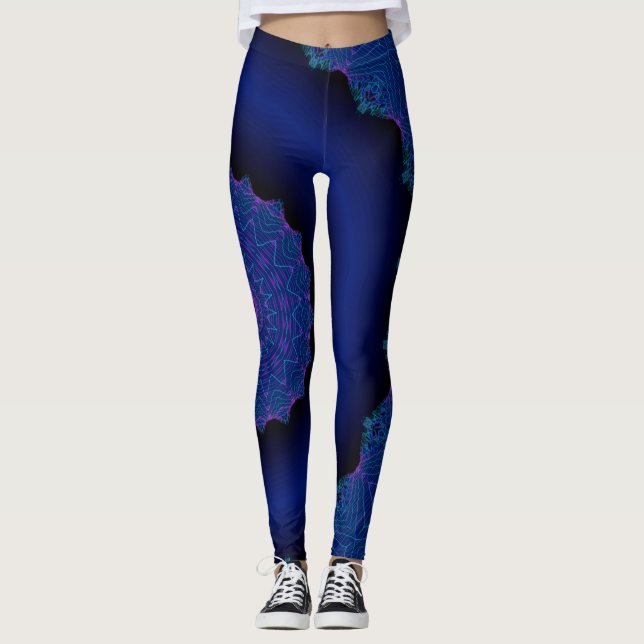 Cosmic Neon Black Hole Blacklight Space Mandala Leggings (Front)