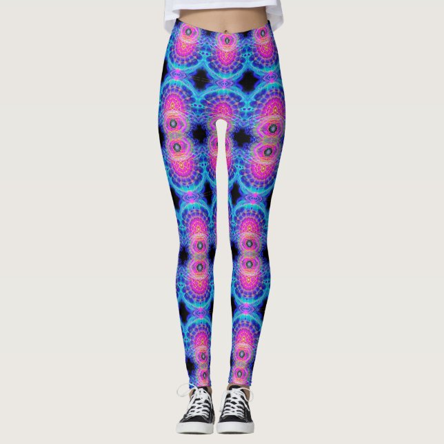 Cosmic Neon Fractal Pattern Leggings (Front)
