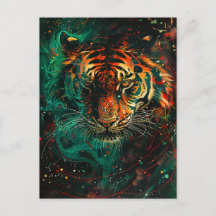 Cosmic Neon Green Tiger Light Trails Postcard