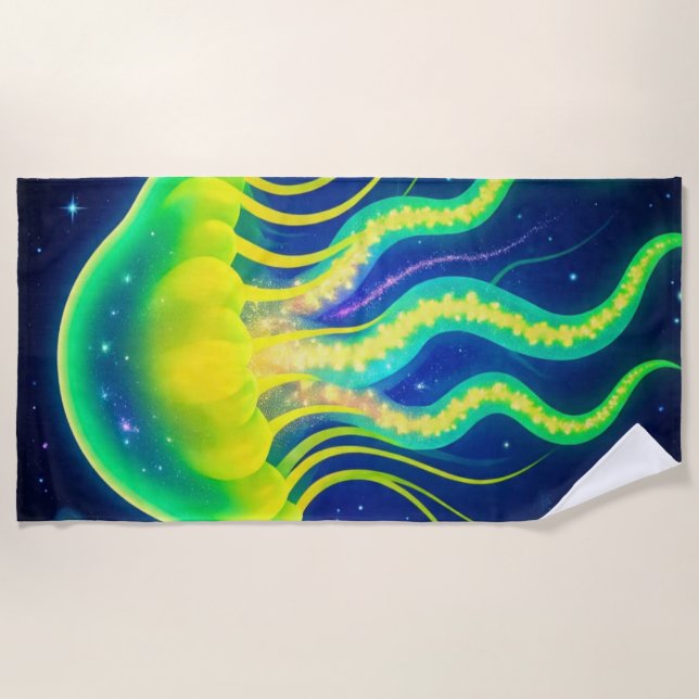 Cosmic Neon Jellyfish  Beach Towel (Front)