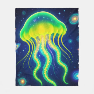 Cosmic Neon Jellyfish Fleece Blanket