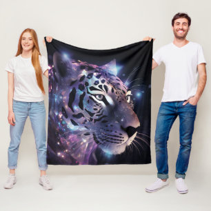 Cosmic Neon Leopard – Fantasy Big Cat Art Fleece Blanket