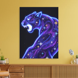 Cosmic Neon Panther Galaxy Art Canvas Print