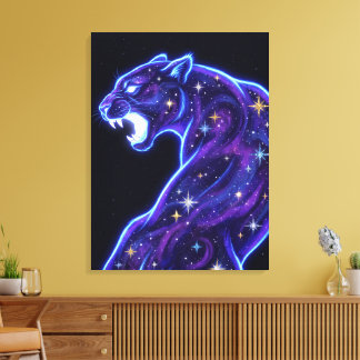 Cosmic Neon Panther Galaxy Art Canvas Print