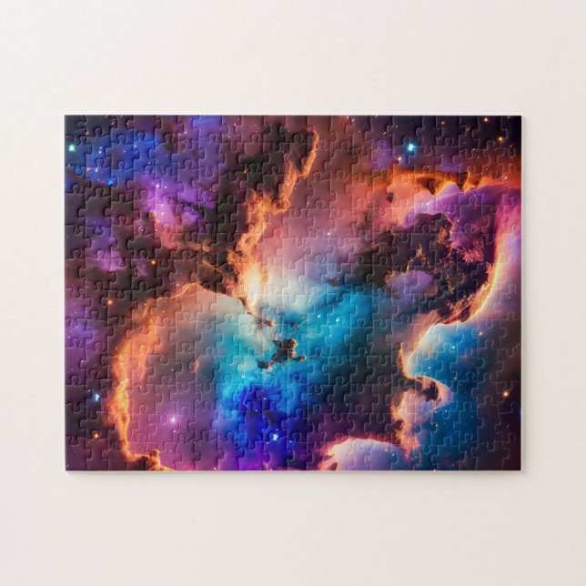 Cosmic neon purple pink blue infinity nebula storm jigsaw puzzle (Horizontal)