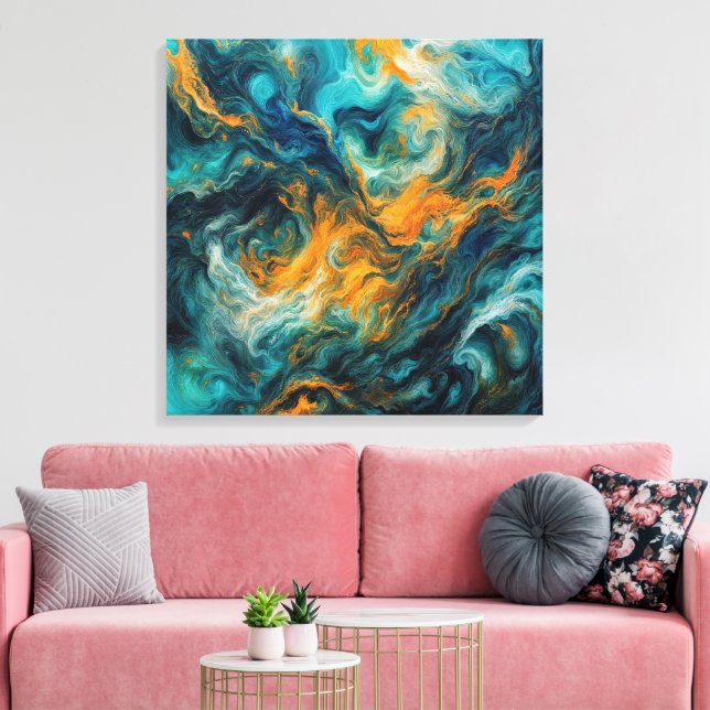 Cosmic Ocean Square – Colourful Abstract Canvas Print (Insitu(LivingRoom))