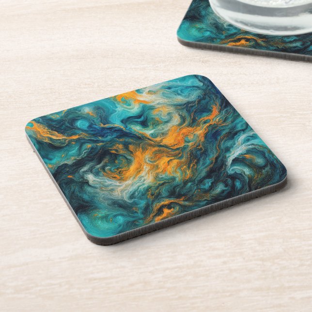 Cosmic Ocean Square – Colourful Abstract Coaster (Left Side)