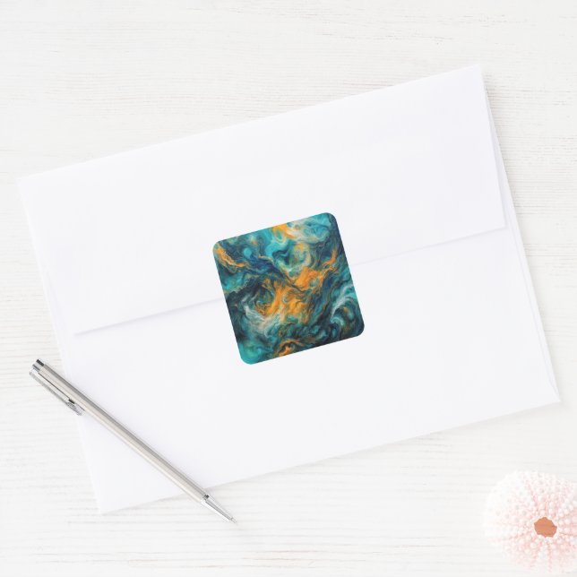 Cosmic Ocean Square – Colourful Abstract Sticker (Envelope)