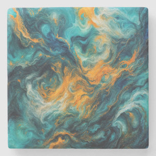 Cosmic Ocean Square – Colourful Abstract Stone Coaster