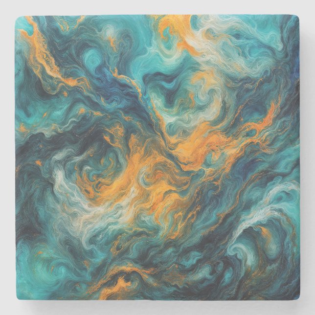 Cosmic Ocean Square – Colourful Abstract Stone Coaster (Front)