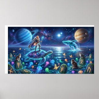 Cosmic Ocean World Turtle — Nordic Fantasy Art  Poster