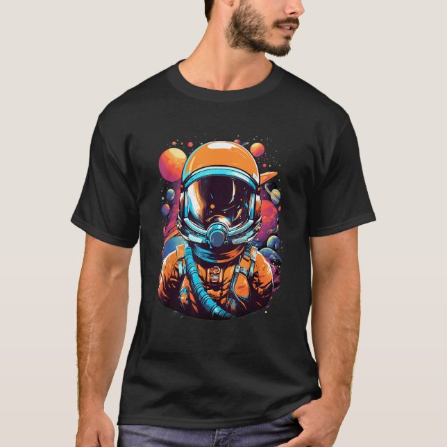 Cosmic Odyssey Vintage Astronaut Exploration T-Shirt (Front)