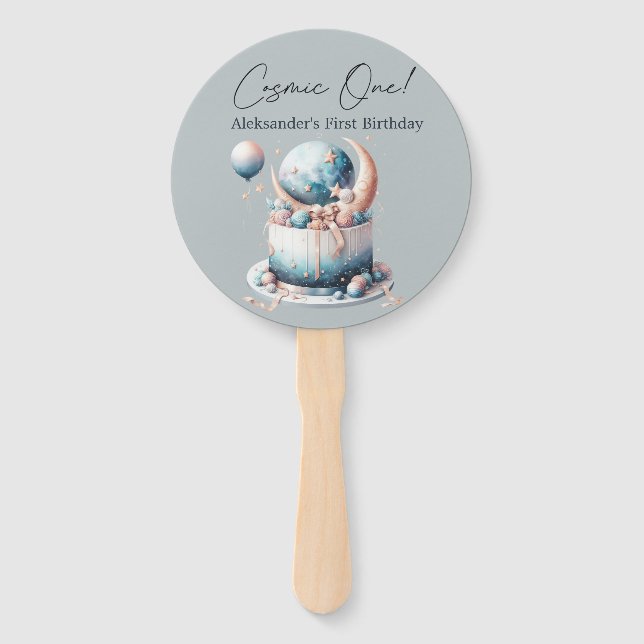 Cosmic One! Celestial 1st Boy Birthday  Hand Fan (Front)