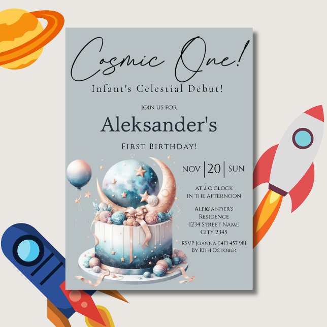 Cosmic One! Celestial 1st Boy Birthday  Invitation (Creator Uploaded)