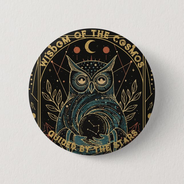 Cosmic Oracle Owl • Mystical Celestial  6 Cm Round Badge (Front)