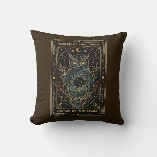 Cosmic Oracle Owl • Mystical Celestial  Cushion (Front)