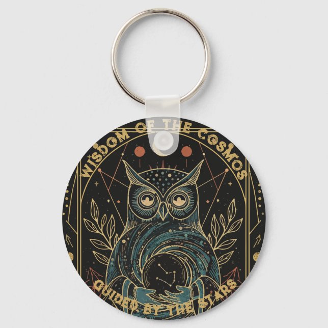 Cosmic Oracle Owl • Mystical Celestial  Key Ring (Front)