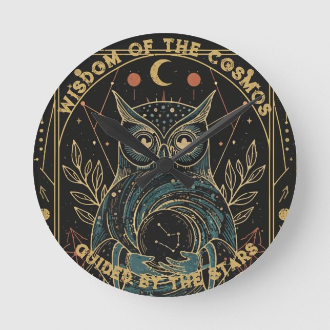 Cosmic Oracle Owl •Mystical Celestial (NO NUMBERS) Round Clock (Front)