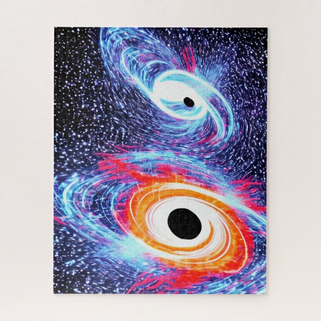 Cosmic Orange Red and Blue Dimensional Outer Space Jigsaw Puzzle (Vertical)
