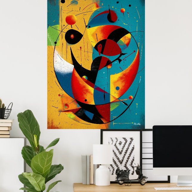 Cosmic Orbit Abstraction in Teal & Tangerine  Poster (Home Office)