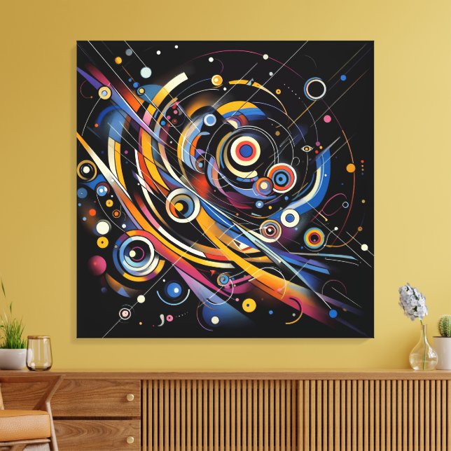 Cosmic Orbit Geometry – Abstract Circle & Line Art Canvas Print (Insitu(LivingRoom))