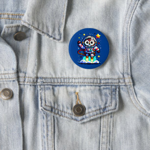 Cosmic Owl: 8-Bit Space Explorer 6 Cm Round Badge