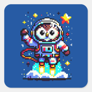 Cosmic Owl: 8-Bit Space Explorer Square Sticker