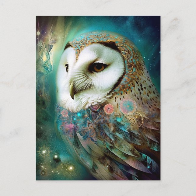 Cosmic Owl Fantasy Art Postcard (Front)