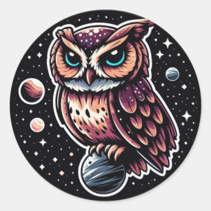 Cosmic Owl Illustration - owl, space, artwork Classic Round Sticker