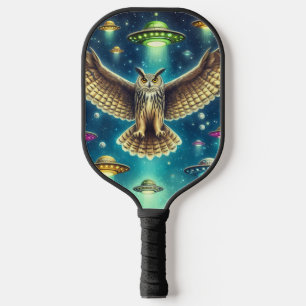 Cosmic Owl Nightscape - UFOs in the sky Pickleball Paddle