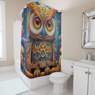 Cosmic Owl: Vibrant Wisdom Shower Curtain
