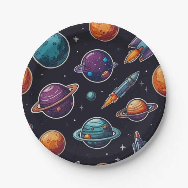 Cosmic Party Plates: Space-Themed  Paper plates  (Front)