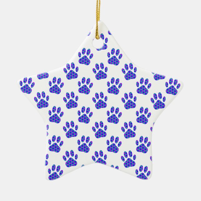 Cosmic Paw Print Pattern Ceramic Tree Decoration (Front)