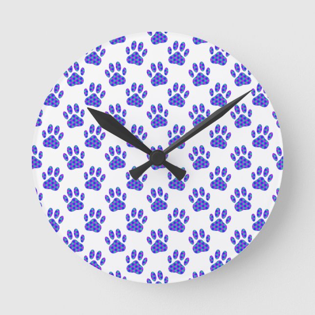 Cosmic Paw Print Pattern Round Clock (Front)