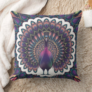 Cosmic Peacock Mandala Throw Pillow