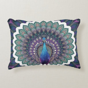 Cosmic Peacock Mandala Throw Pillow